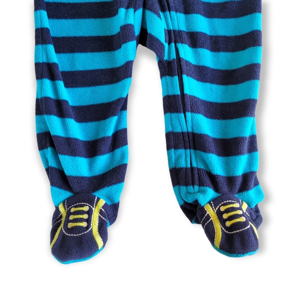 Carter's Boys "Little Brother" Zip Up Striped Fleece Footed Pajamas 6-9 Months - Picture 3 of 6